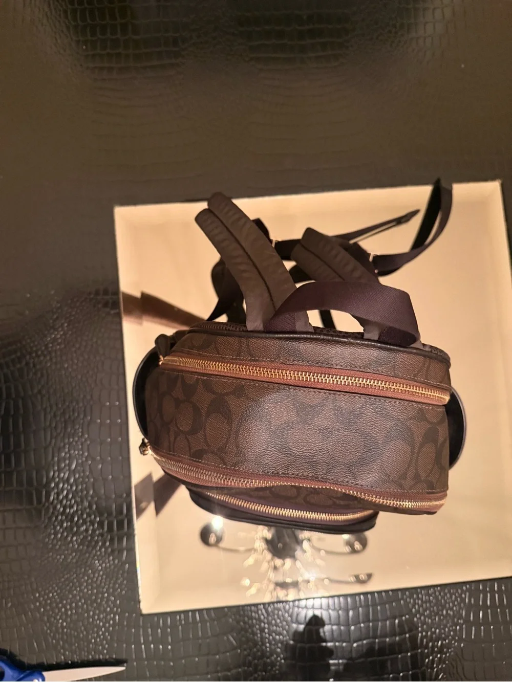 Coach Dark Brown Signature Mini Backpack with Gold Hardware